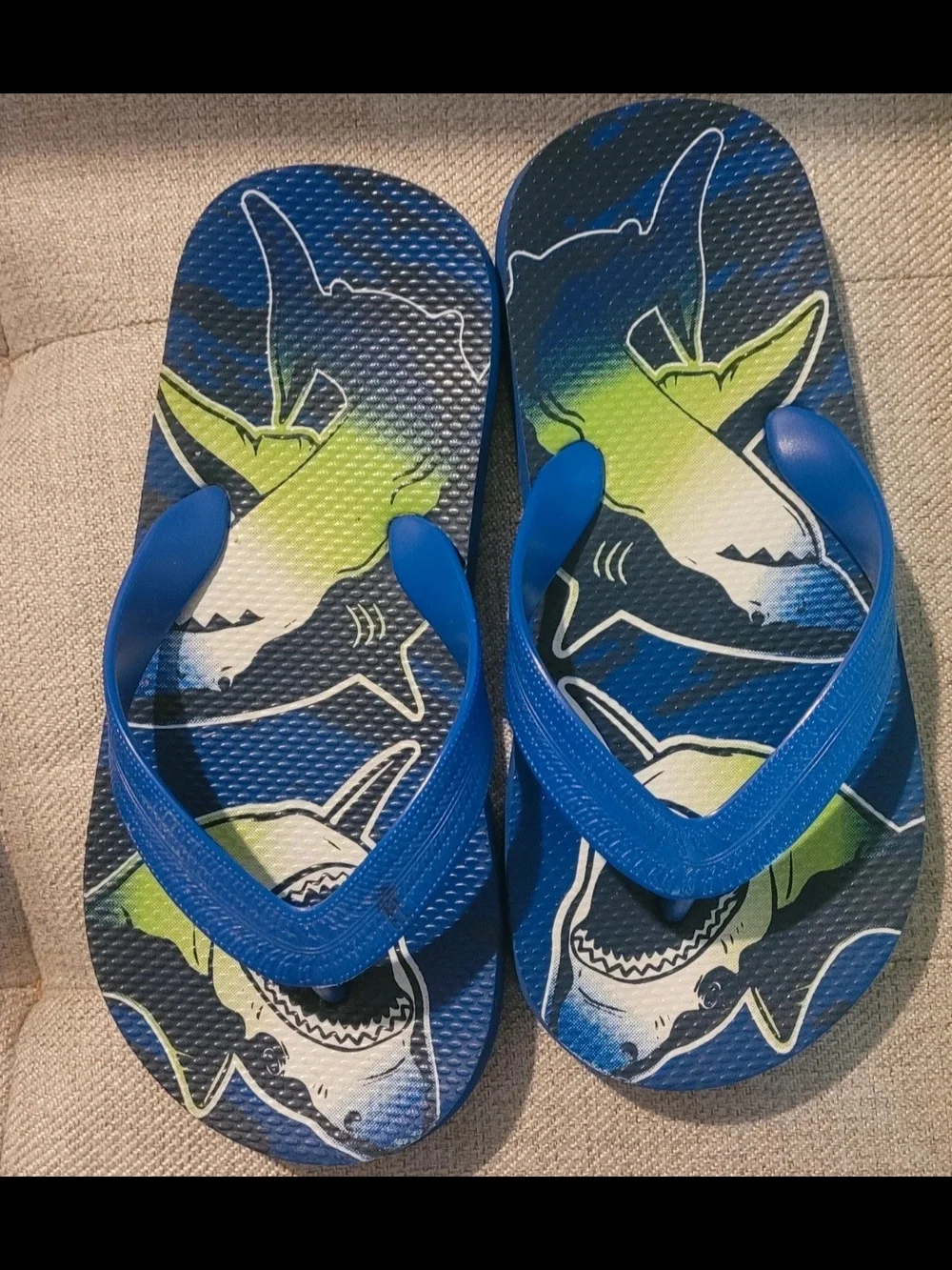 The Children's Place Blue & Green Shark Print Flip Flops